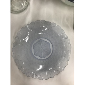 VINTAGE Bagley Glass Fish Scale Serving Plate - Blue Satin Glass