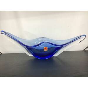 VINTAGE Iwatsu Hineri Glass Bowl - Blue & Clear - Made in Japan 