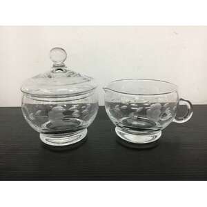 Princess House Heritage Etched Glass Creamer Jug & Sugar Bowl 