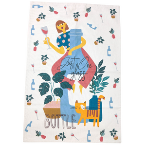 Just One Bottle Tea Towel - Wine Cat Plant
