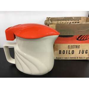 VINTAGE Hecla Kettle - Boilo Jug - White w Orange Lid - Complete Untested 