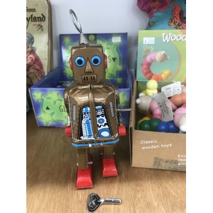Wind Up Tin Toy - Gold Space Robot - 20 cm