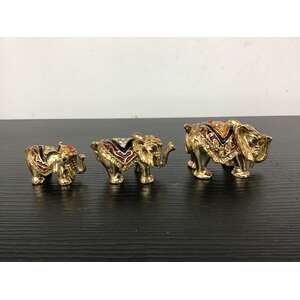 Enamelled Elephant Trunk Up Trinket Box Set of 3
