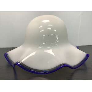 VINTAGE Milk Glass Light Lamp Shade | Blue Ruffled Rim
