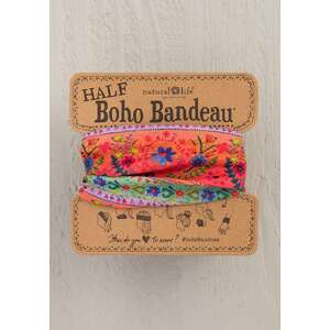 Natural Life Half Boho Bandeau | Coral Floral Stripe | Headband Hair Scarf