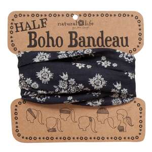Natural Life Half Boho Bandeau | Black Floral | Headband Hair Scarf