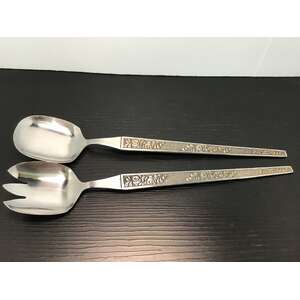 MIDCENTURY Stainless Steel Salad Servers | Rose Motif | Made in Japan