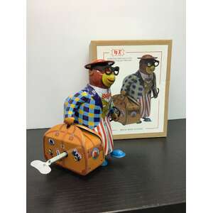 Monkey Carrying Suitcase Wind Up Tin Toy | Collectable Retro