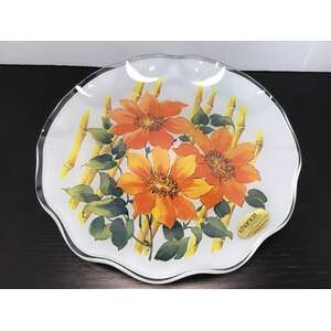 RETRO Chance Glass Plate | Ruffled Rim Orange Floral | 21 cm Diameter