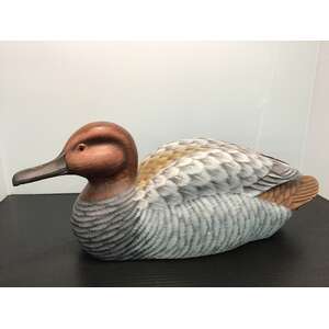 VINTAGE Wooden Hand Painted Drake Duck Decoy Ornament | Glass Eyes | Signed