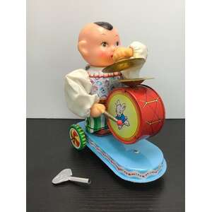 Child Banging Drum Wind Up Tin Toy | Collectable Retro