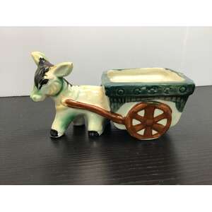 VINTAGE Ceramic Donkey & Cart Ornament