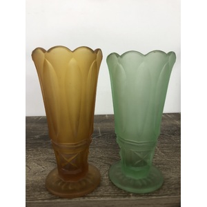 VINTAGE Crown Crystal Vase x 2  - Frosted Green & Amber