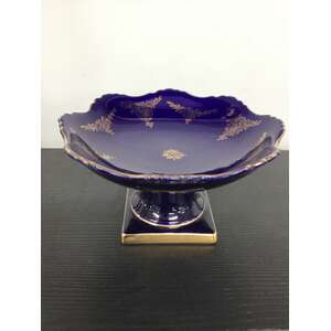 VINTAGE Cobalt Blue Pedestal Bowl - Midnight Blue Japan