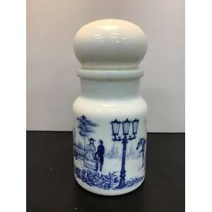 RETRO Milk Glass Jar w Blue Park Scene | Belgium | Bubble Top 