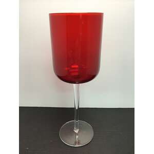 Ruby Red Wine Glass w Clear Stem
