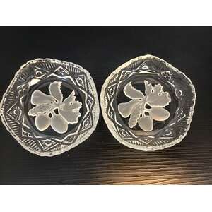 VINTAGE Crystal Jam Dishes x 2 | Reverse Etched Fruit Motif | 10.5 cm Diameter