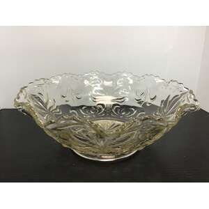 VINTAGE Pressed Glass Bowl | Ruffled Rim | 24 cm Diameter 