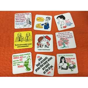 VINTAGE Funny Bar Coasters x 9 | Cardboard