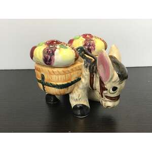 VINTAGE Donkey Salt & Pepper Set w Fruit Baskets