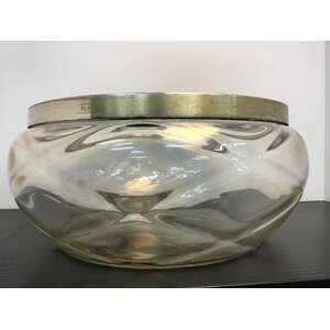 VINTAGE Hand Blown Optic Glass Bowl w Metal Rim | 20 cm Diameter