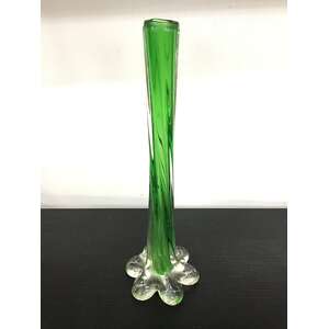 RETRO Elephant Foot Bud Vase - Green w Clear Base - 28.5 cm