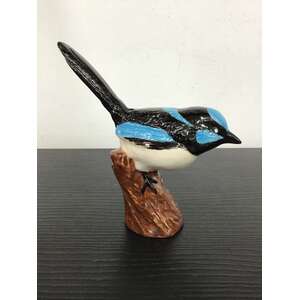 Ceramic Blue Wren - 10 cm Tall - Hand Painted 