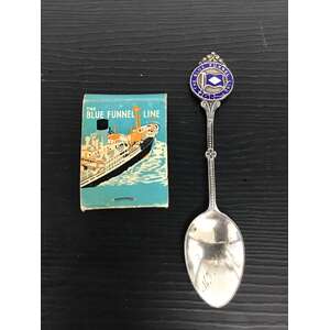 VINTAGE Souvenir Blue Funnel Line Alfred Holt Teaspoon & Matchbook - MV Charon 