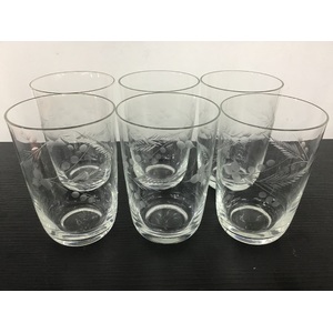 VINTAGE Drinking Glasses Tumblers - Etched Floral Design x 6