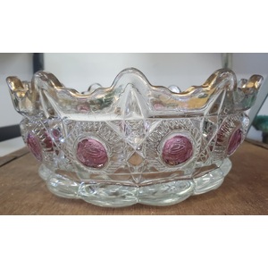 ANTIQUE EAPG U.S. Glass Co Newport Serving Bowl - Bull's Eye & Daisy