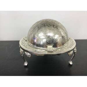 VINTAGE Roll-Top Butter Dish - Glass & Chrome