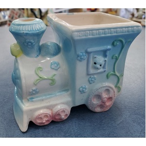 VINTAGE Kitsch Baby Vase Planter Train with Bear