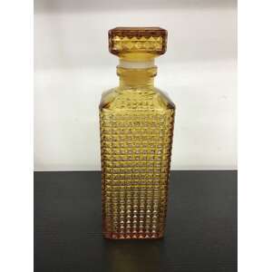 VINTAGE Amber Glass Decanter - Diamond Pattern Square