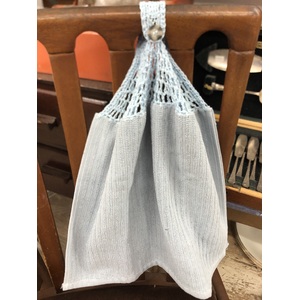 Blue Crochet Top Hanging Hand Towel - Double Terry Towel - Handmade