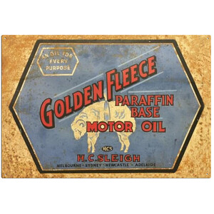 Golden Fleece Paraffin Base Motor Oil - Retro Tin Sign - 20 x 30 cm