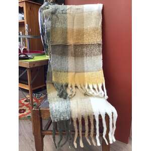 Fluffy Oversized Scarf - Mustard & Grey Plaid - Winter Warmth