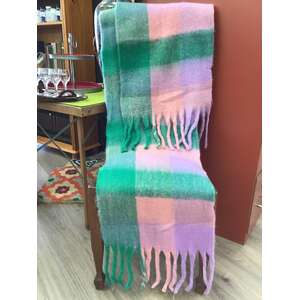 Fluffy Oversized Scarf - Pink & Green Plaid - Winter Warmth