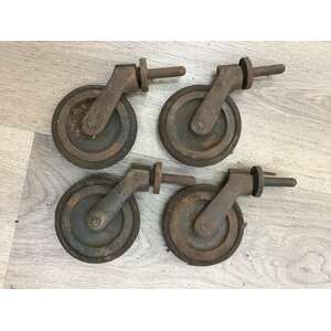 VINTAGE Castor Wheels x 4 - Patented - Metal & Rubber 