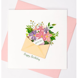 Happy Birthday Floral Greeting Card - Handmade Quilling - Blank