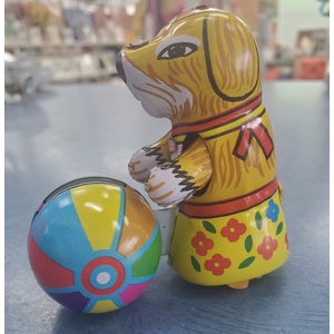 Dog Pushing a Ball - Wind Up Tin Toy