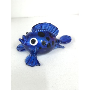 Glass Fish Ornament - Blue Puffy Fish - Hand Blown & Painted - 3 cm