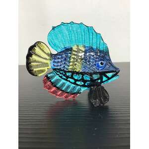 Glass Fish Ornament - Blue & Yellow - Hand Blown & Painted - 5.5 cm