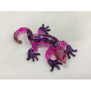 Glass Gecko Ornament - Pink & Purple - Hand Blown & Painted - 10 cm