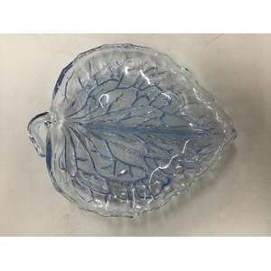 VINTAGE Bagley Glass Blue Leaf Serving Plate