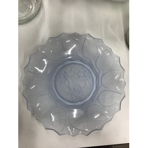 VINTAGE Bagley Glass Rose Leaf Serving Plate - Blue Satin Glass