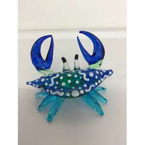 Glass Crab Ornament - Blue & Green - Hand Blown & Painted - 4.5 cm