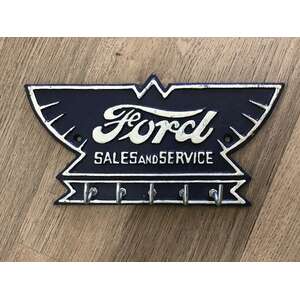 Ford Sales & Service Key Rack - Cast Iron - Sign & Keyholder - 5 Key Hooks 