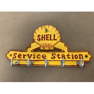 Shell Service Station Key Rack - Cast Iron - Sign & Keyholder - 5 Key Hooks 