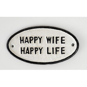 Happy Wife Happy Life Sign - Cast Iron - Oval - Vintage Style
