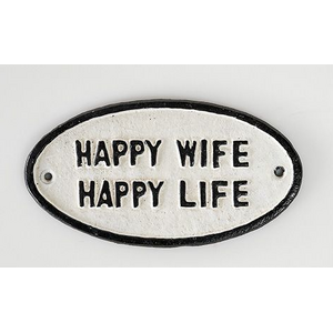 Happy Wife Happy Life - Oval Cast Iron Sign - Vintage Style